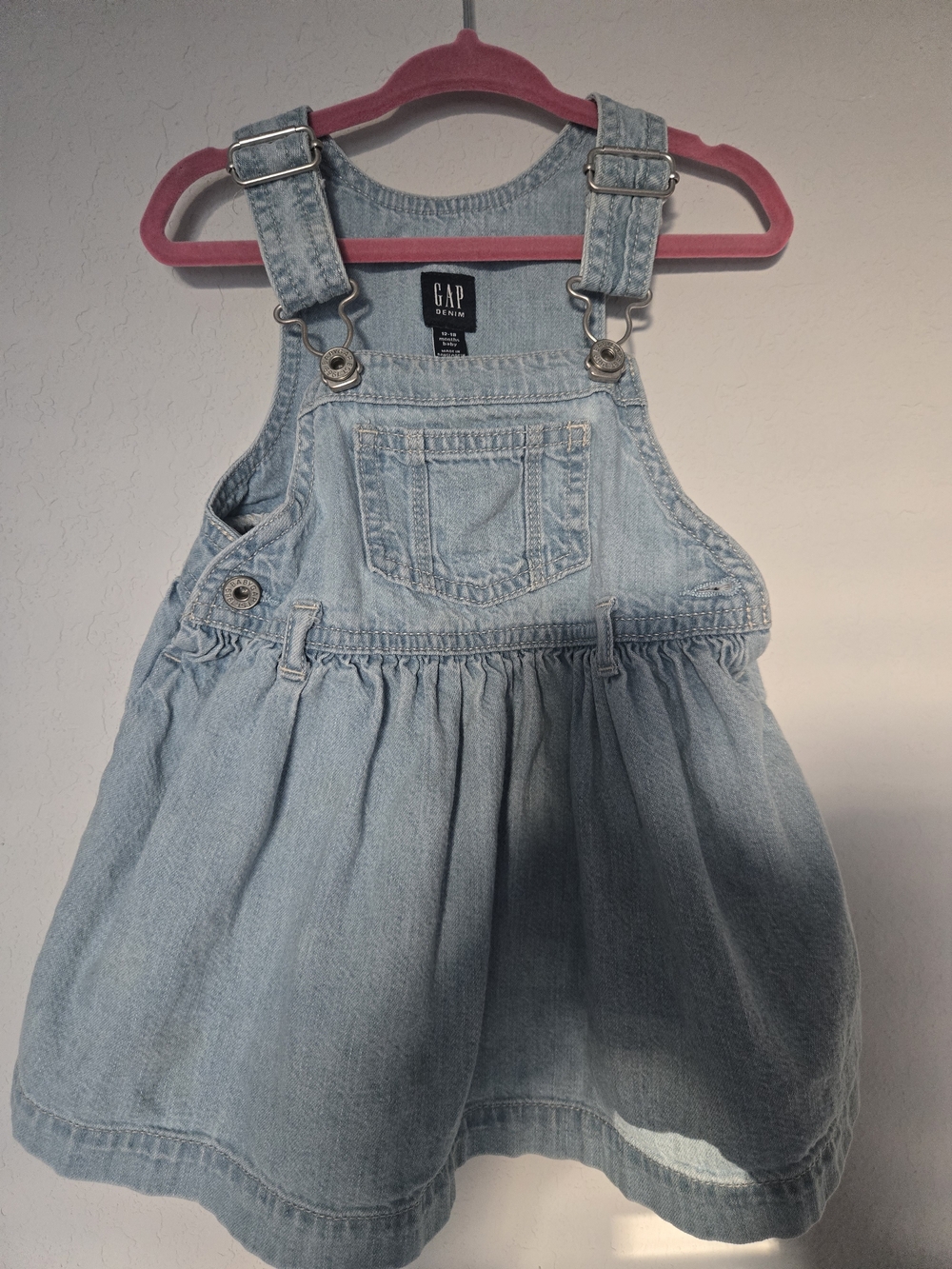 GAP Light Wash Denim Overall Dress in Blue